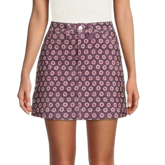 RE/DONE Corduroy Mini Skirt Size 2 / 25 Retro Floral Plum Stamp Dot 275-5WPMINS - Picture 1 of 9